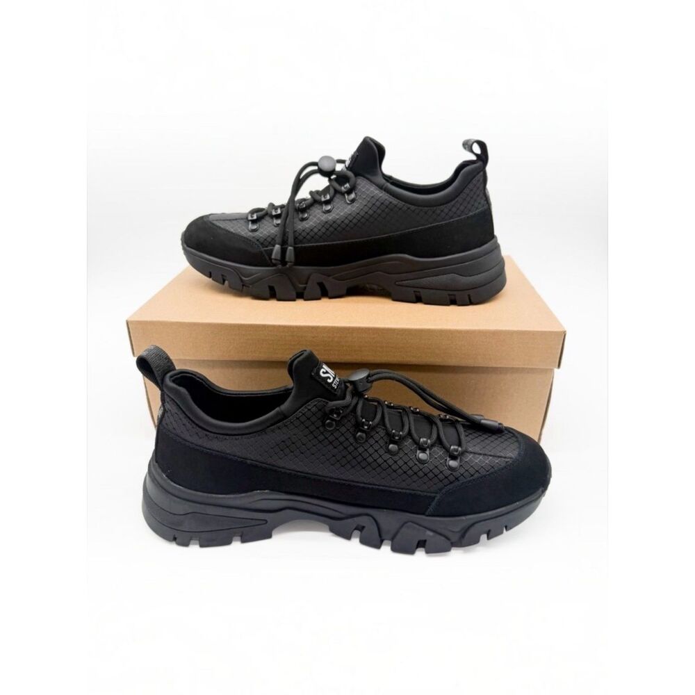 Steve Madden Chasely Hiking Sneakers Trail Lace Up Lug Sole Black Mens 9.5 NEW